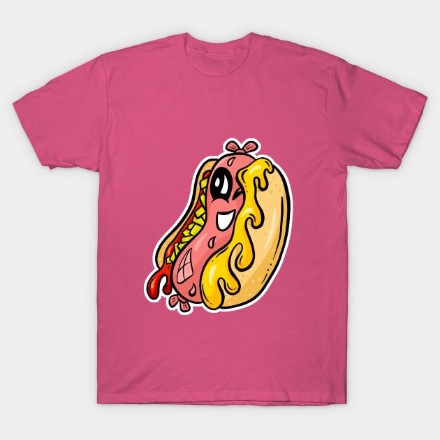 Cute Hotdog Cartoon Character - Wiener T-Shirt by Squeeb Creative